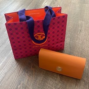 Tory Burch Orange Soft Sided Sunglass Case W/ Small Shopping bag Brand New